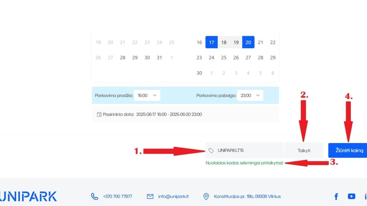 UNIPARK nuolaidos kodo pritaikymas UNIPARK nuolaidos kodo pritaikymas